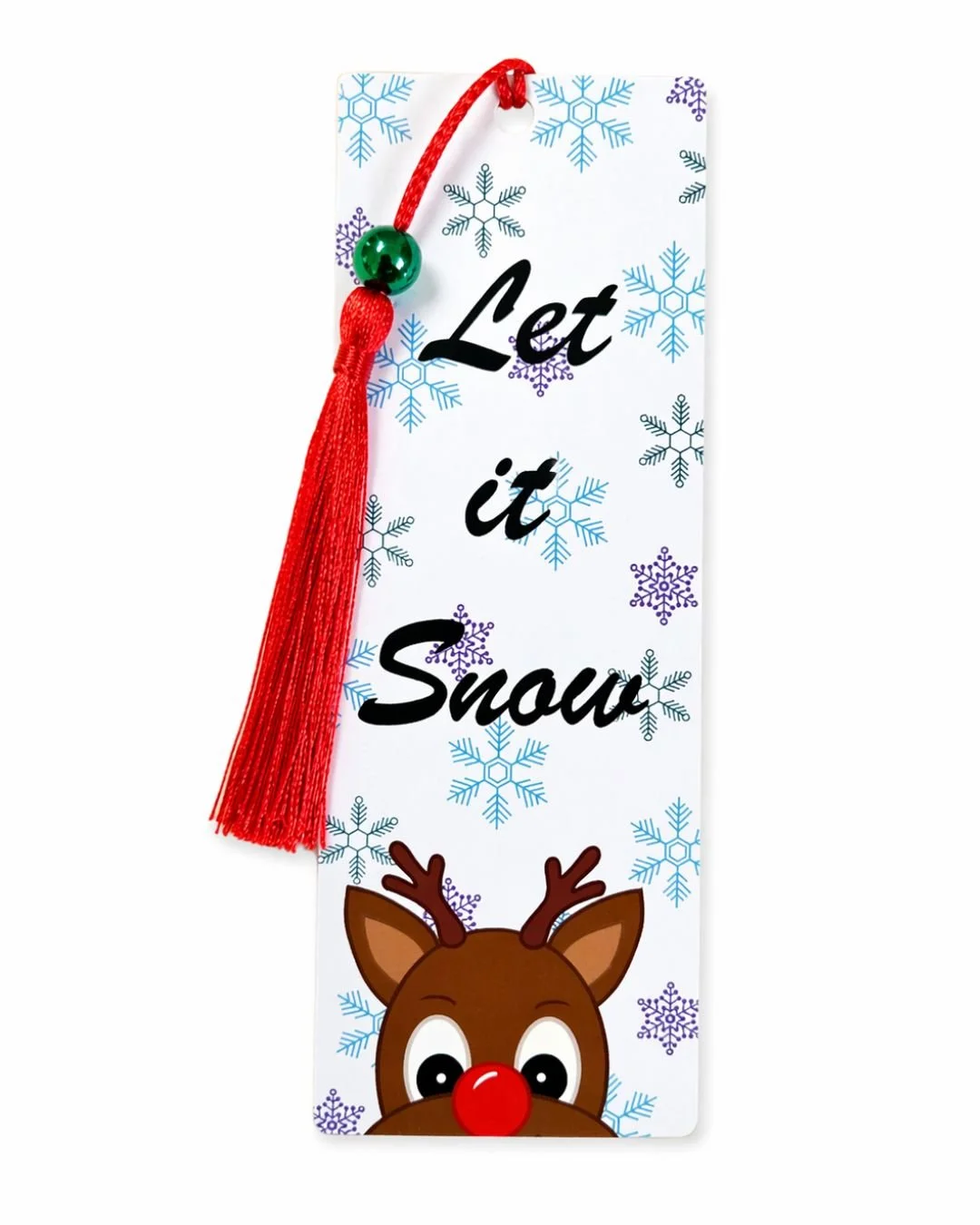 Let it Snow Bookmark with Green Bead