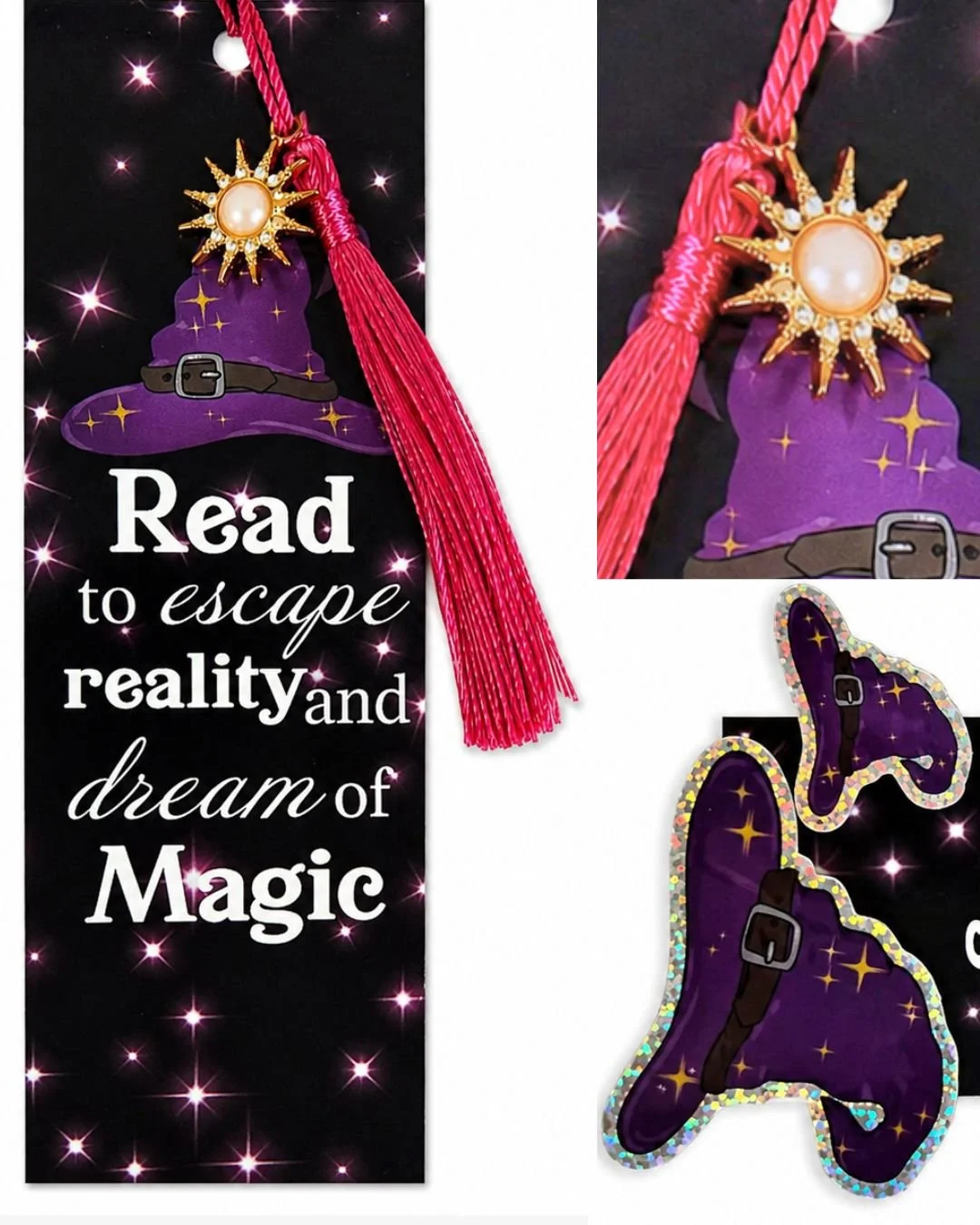 3 Pack: You're a Wizard Stickers + Reading Magic Bookmark with Sun Charm