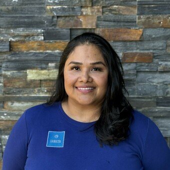 women in a blue shirt