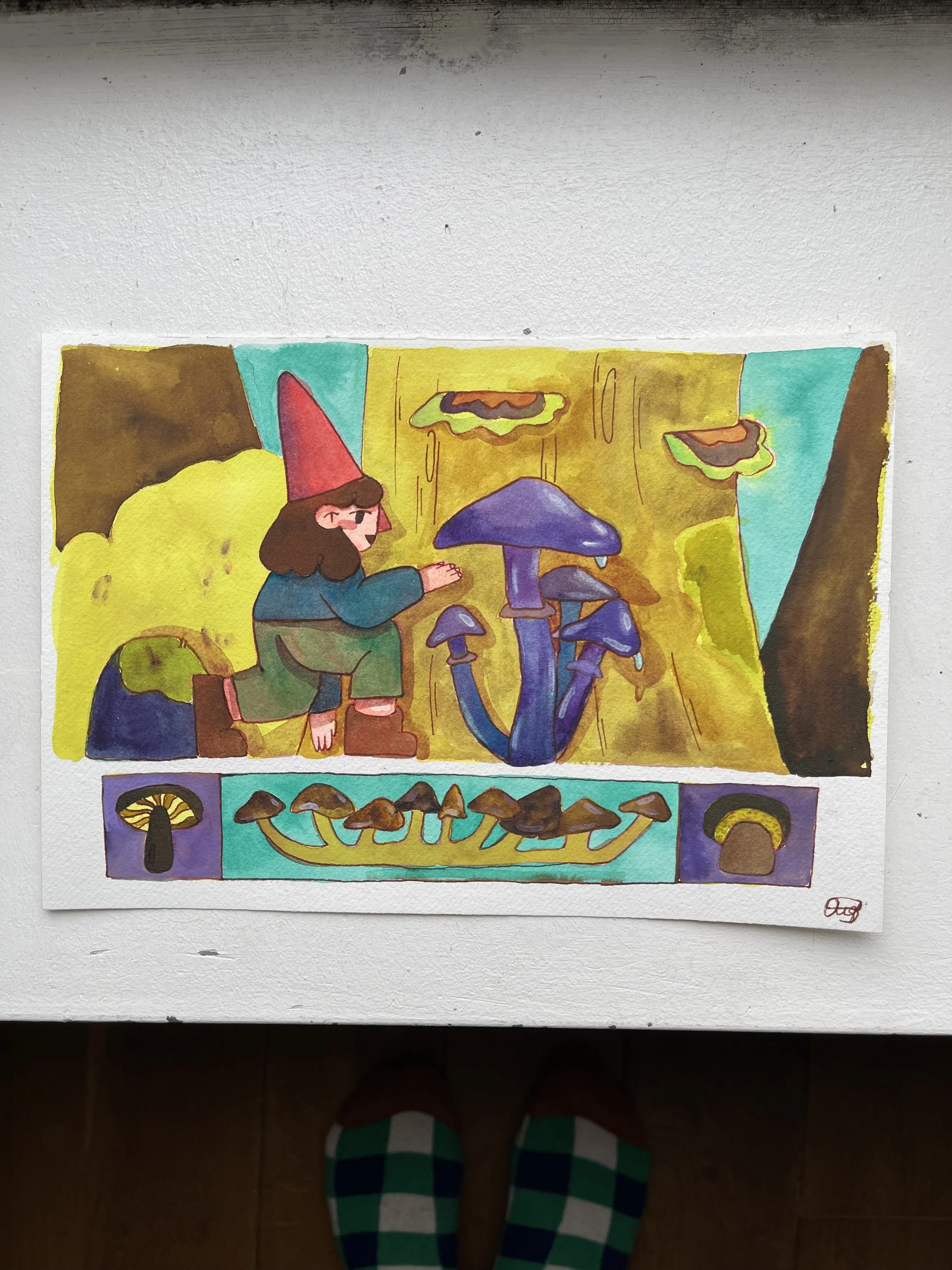 Foraging for Mushrooms (Sweet Oak)  🍂🍄 (A4) Signed Original Painting