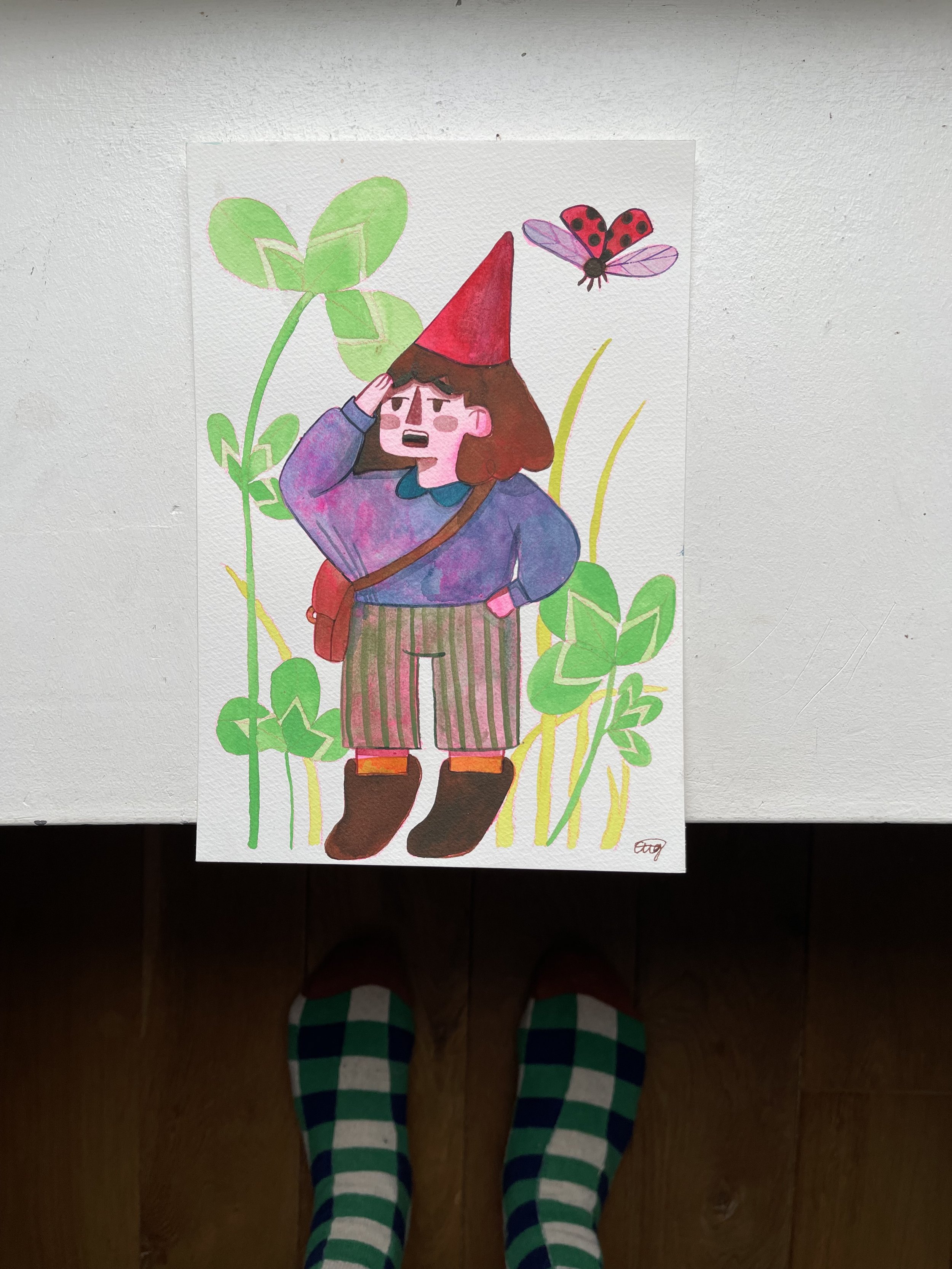Clover Gnome (Sweet Oak) ☘️ Signed Original Painting (A4)