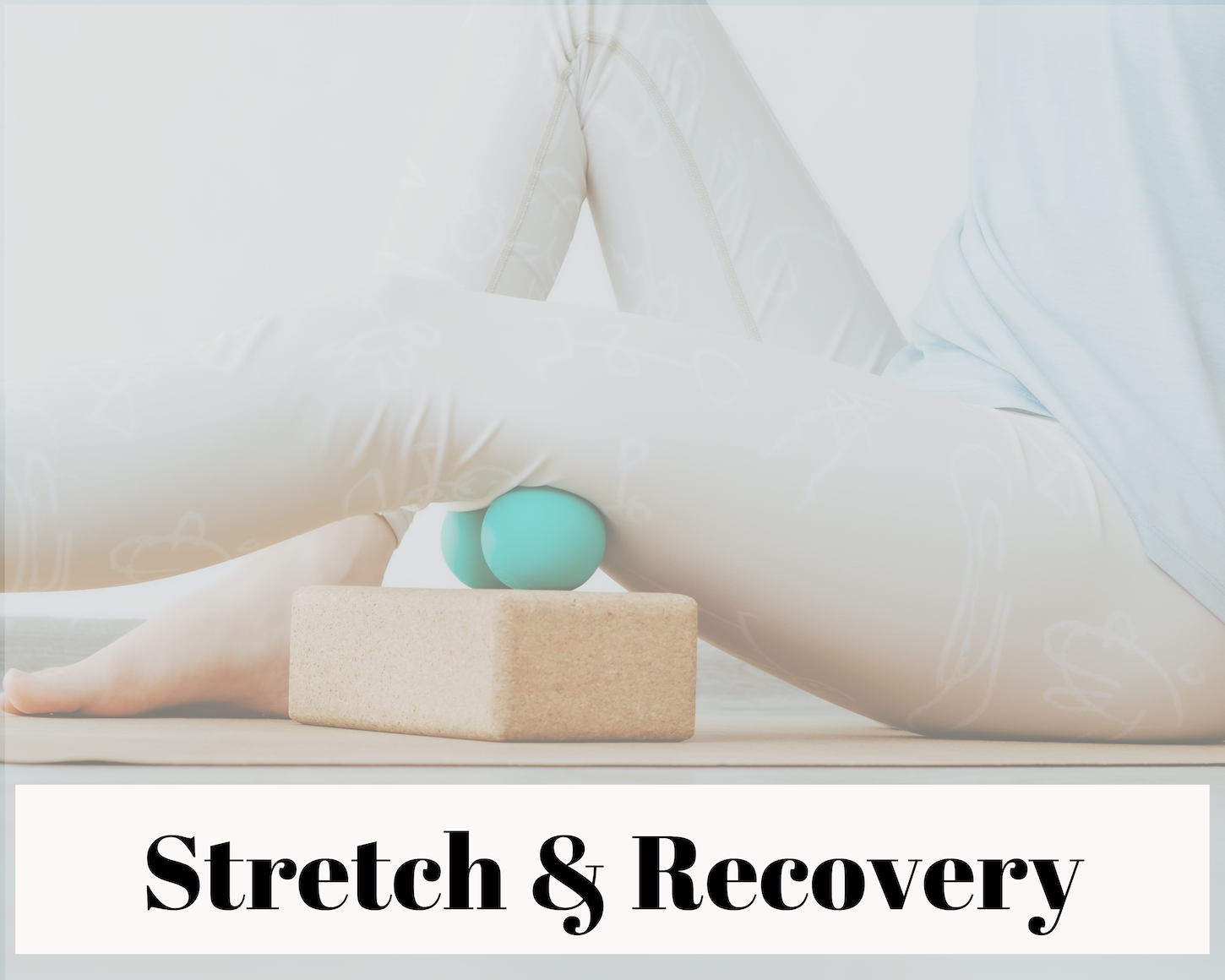 Person performing a stretch exercise using yoga blocks and a massage ball on a yoga mat.