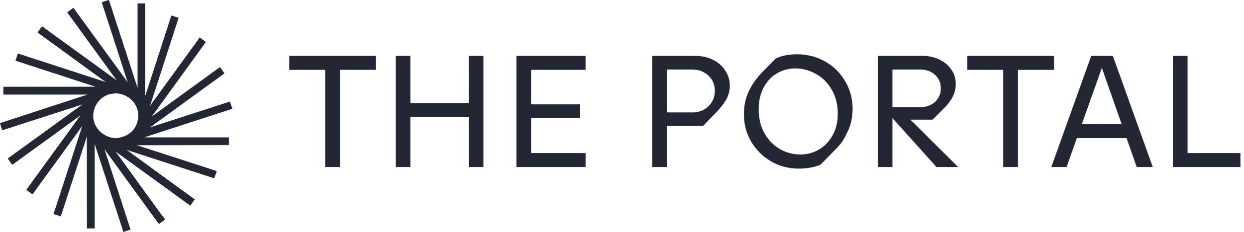 Logo for The Portal featuring a black circular design of radiating lines next to the text 'THE PORTAL'.