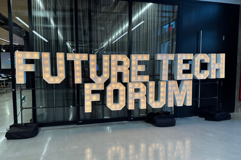 Illuminated Future Tech Forum signage at the Enterprise Technology Association event in Cincinnati, highlighting regional AI and technology leadership supported by Nexigen.