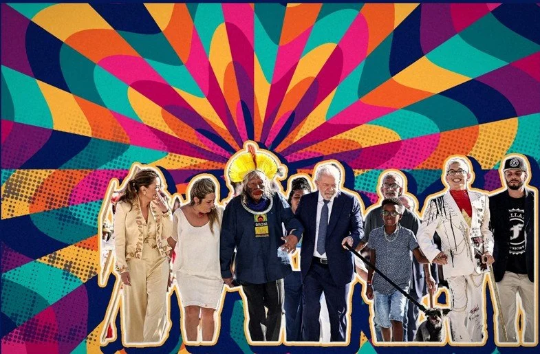 Aurora psicodélica. Arte da APB sobre foto da posse de Lula, Brasília, 1º de janeiro de 2023.