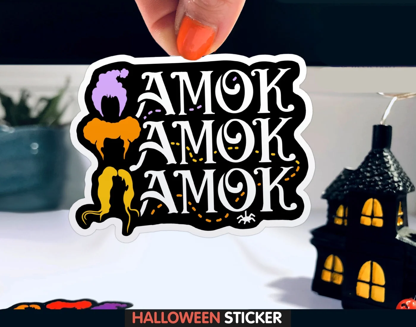 Amock Sticker, 3" Witchy Halloween Hocus Pocus Decal