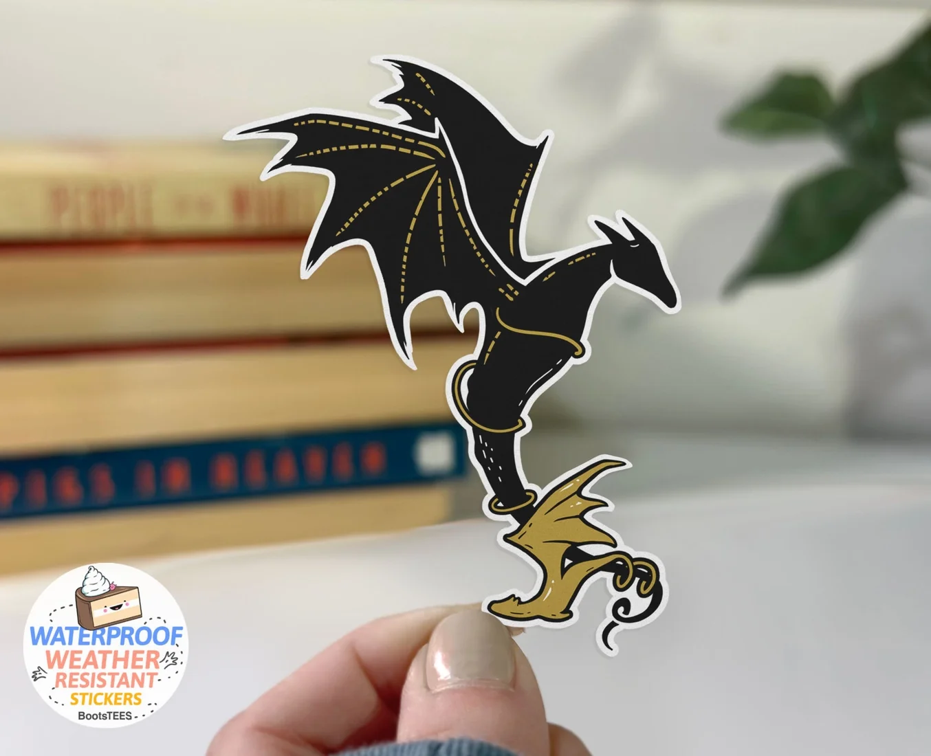 Black and Gold Dragons, Fourth Wing Stickers, 3" Fantasy Romance Dragon Decals