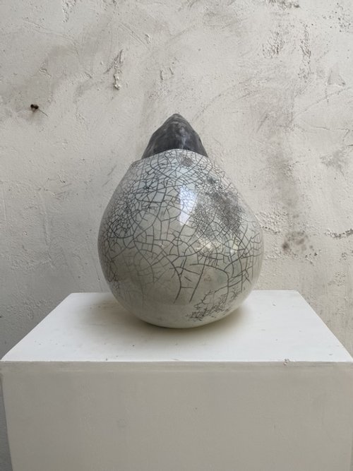 Squalo; Alluminio, ceramica raku, e vetro; 45 x 30 cm; 2024