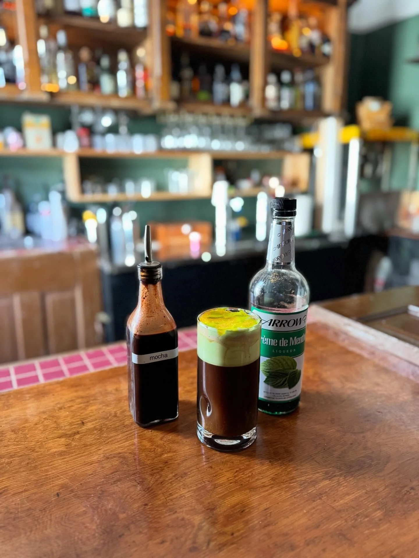 Pot of Gold Latte! Stop by the bar tonight to try this  mint mocha drink- a perfect way to celebrate st pattys day! 🍀