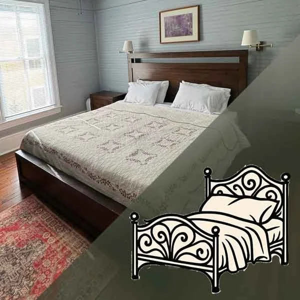 Guest room photo showing crisply made bed, night stands, and wall lamps