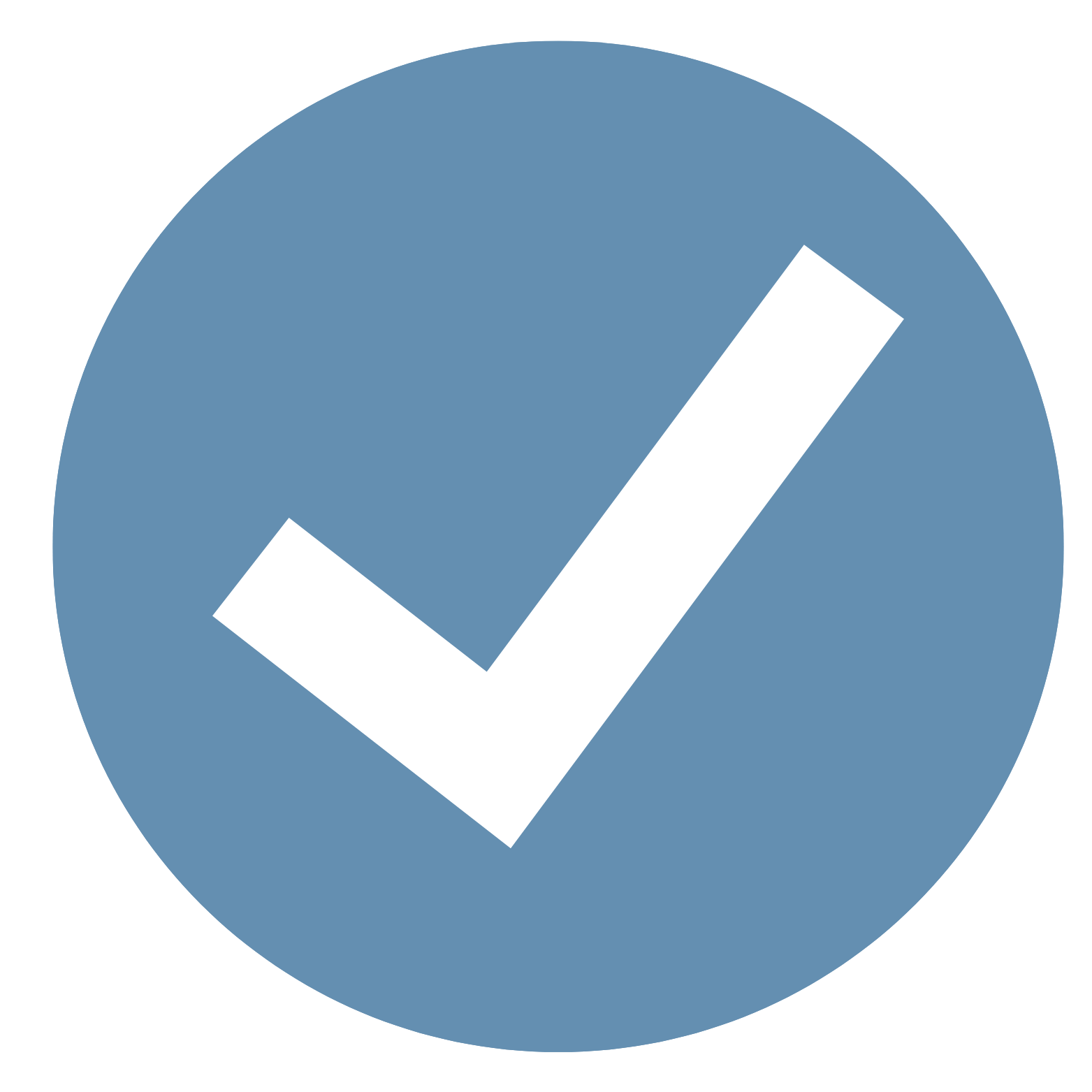 Blue circular icon with a white check mark in the center.