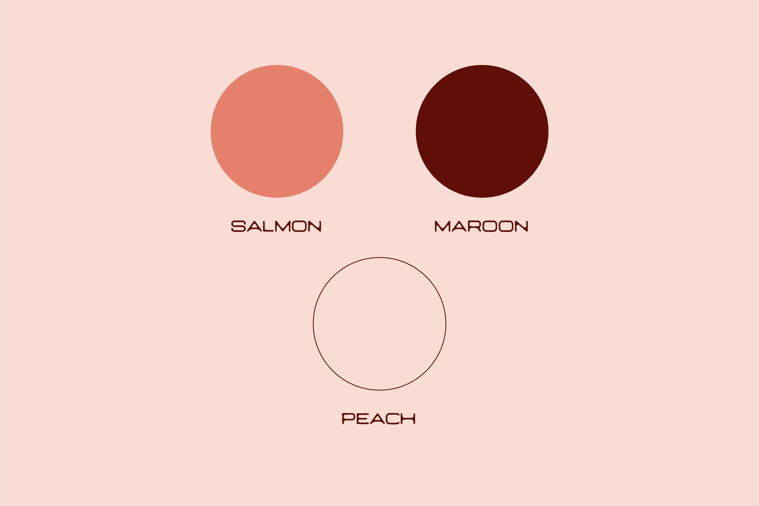 A graphic of the three El Conejo brand colors: Salmon, Maroon, and Peach.