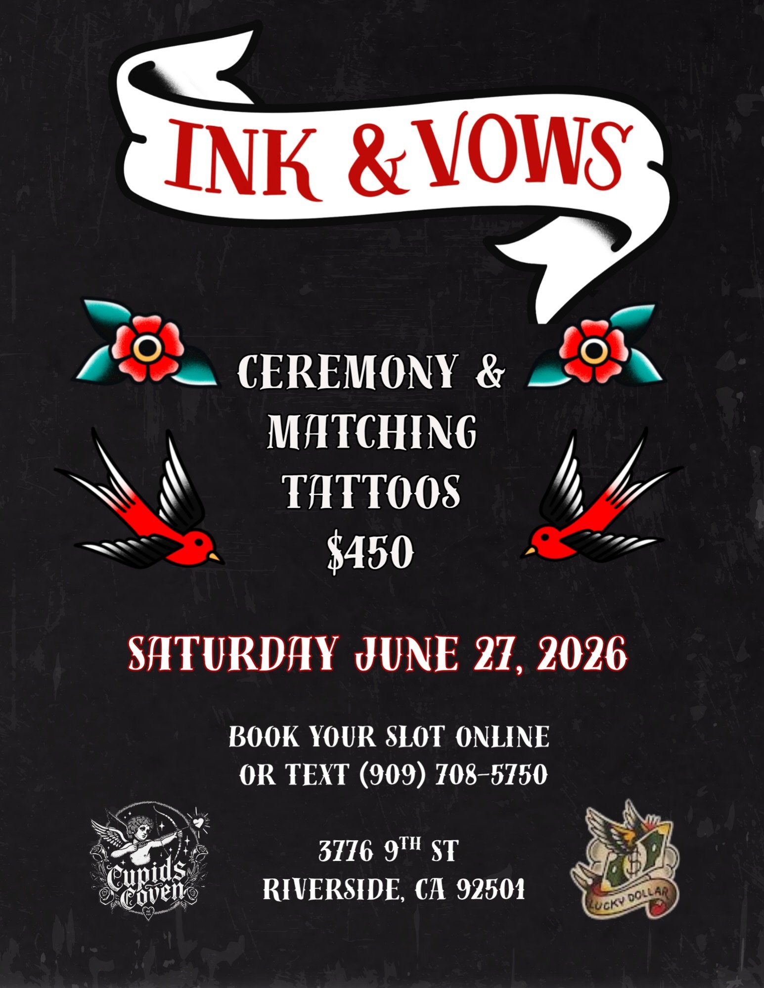 Ink &amp; Vows is back! We are collaborating with our neighbors @luckydollartattooparlor for our first Ink &amp; Vows of 2026. Don&rsquo;t miss out on this badass deal! Booking Link in bio 🔗🖤