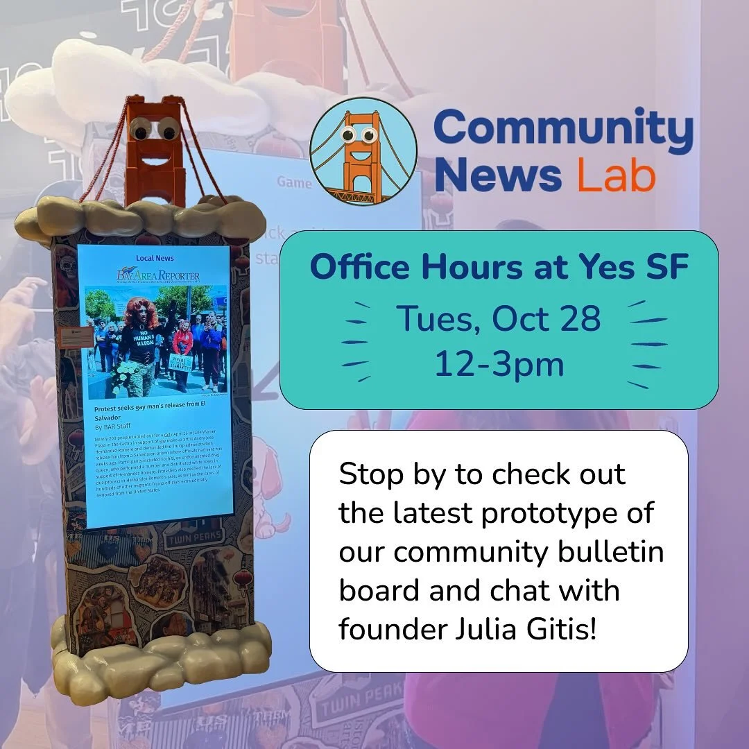 Do you live in SF and want a community bulletin board in your neighborhood? Come to my office hours tomorrow at @yestosf_ to chat!