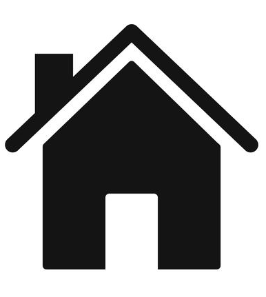 Black and white icon of a house with a chimney and front door.
