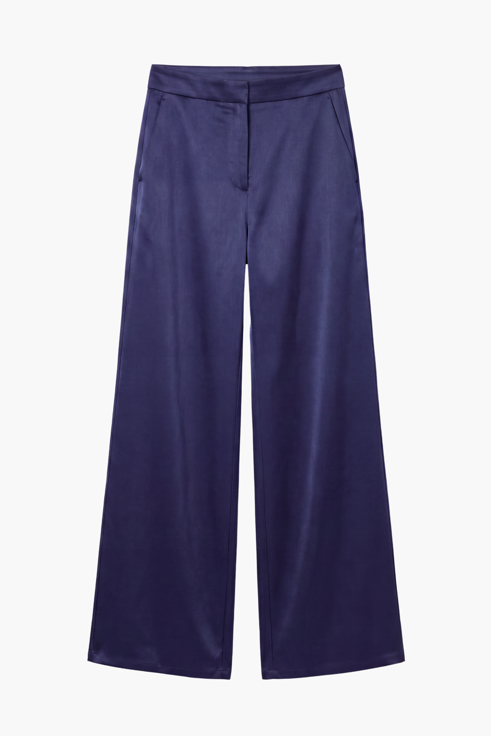 Front of Navy Silk Wide Leg pant