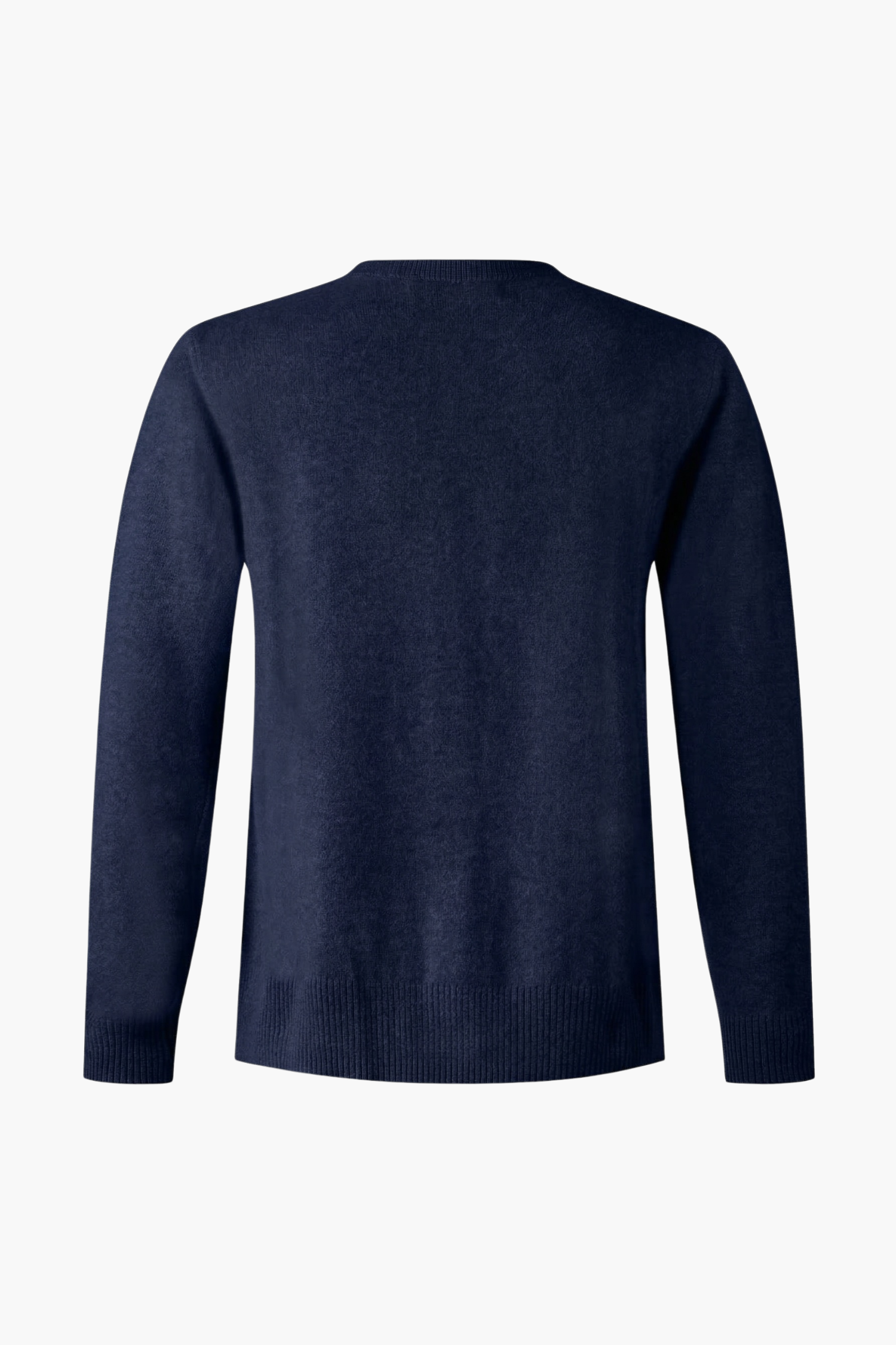 Back image of a navy cardigan in 100% cashmere