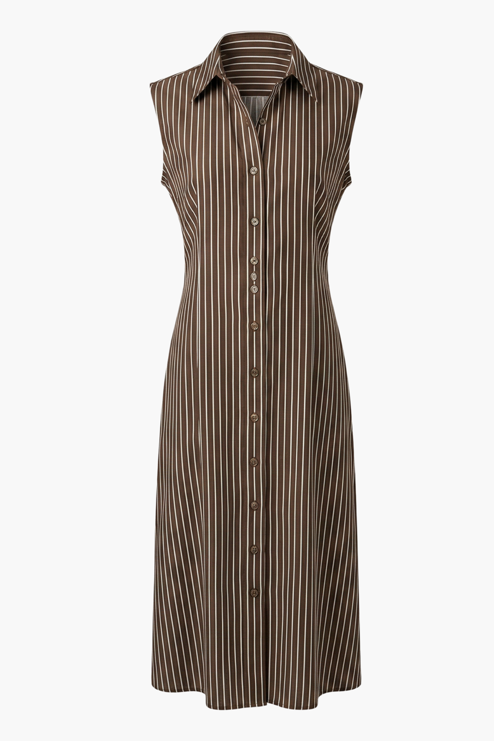 Brown/White Stripe Sleeveless Shirt Dress