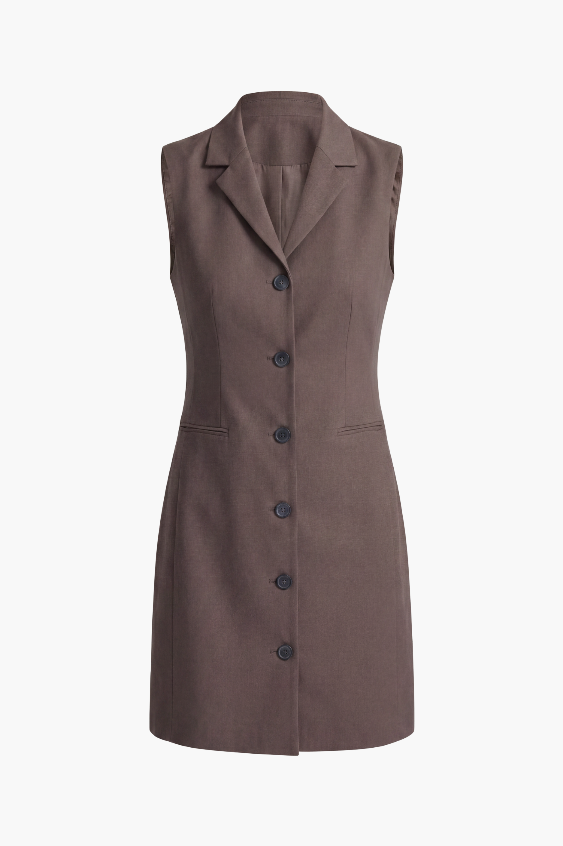 Sleeveless blazer dress in chocolate brown