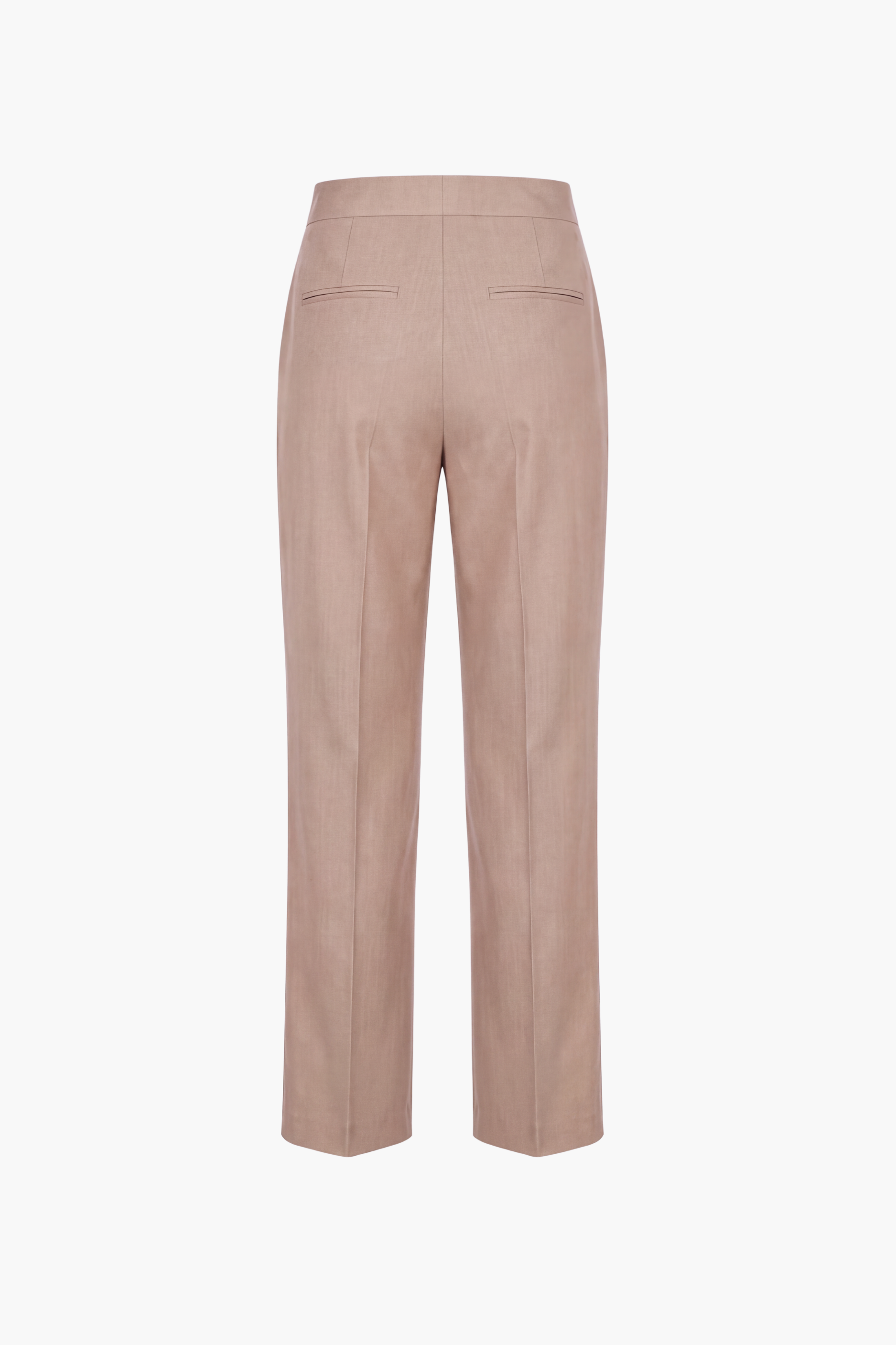 Back image of tan straight leg pants in stretch cotton
