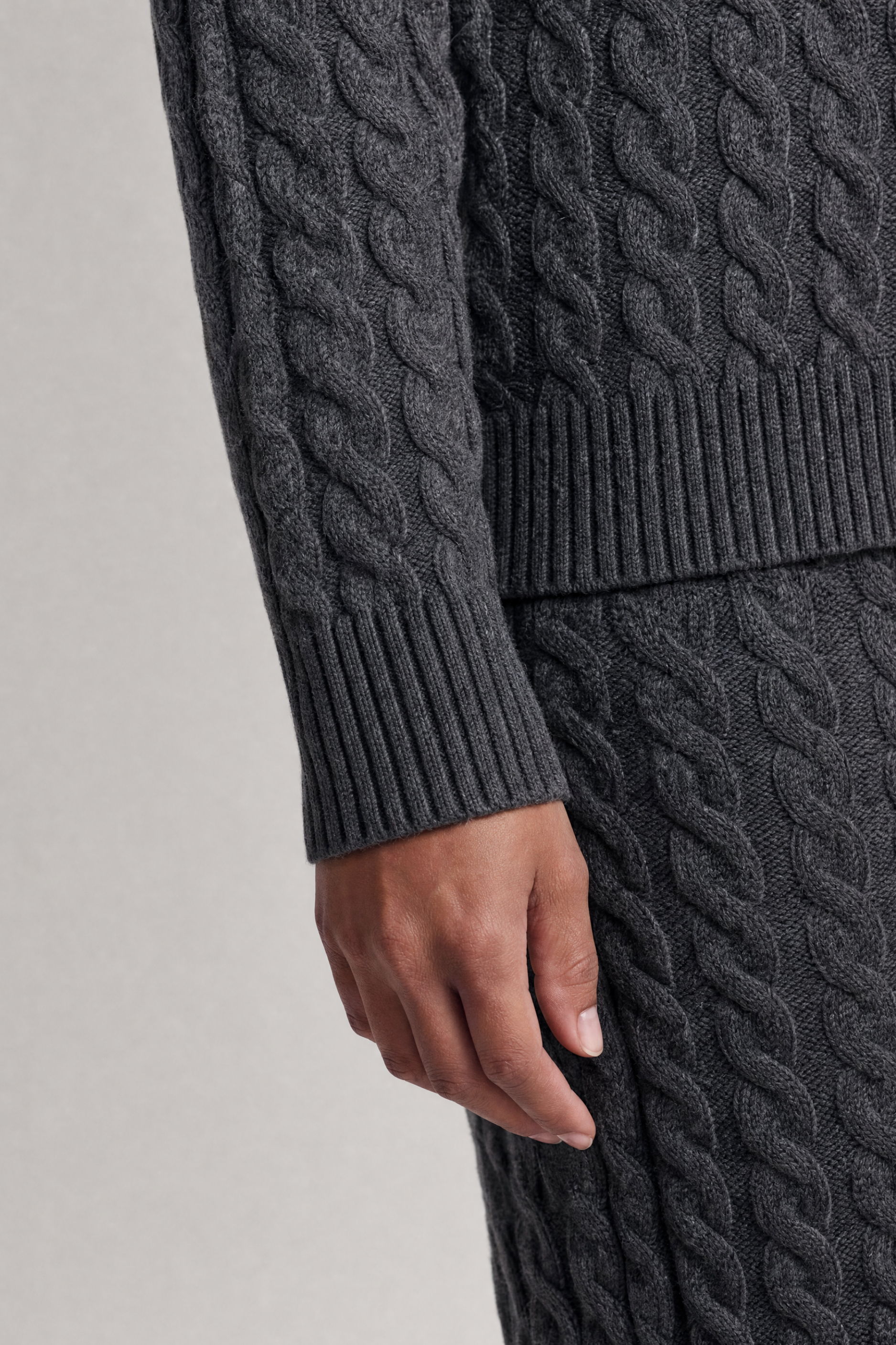 Close up of cable knit material