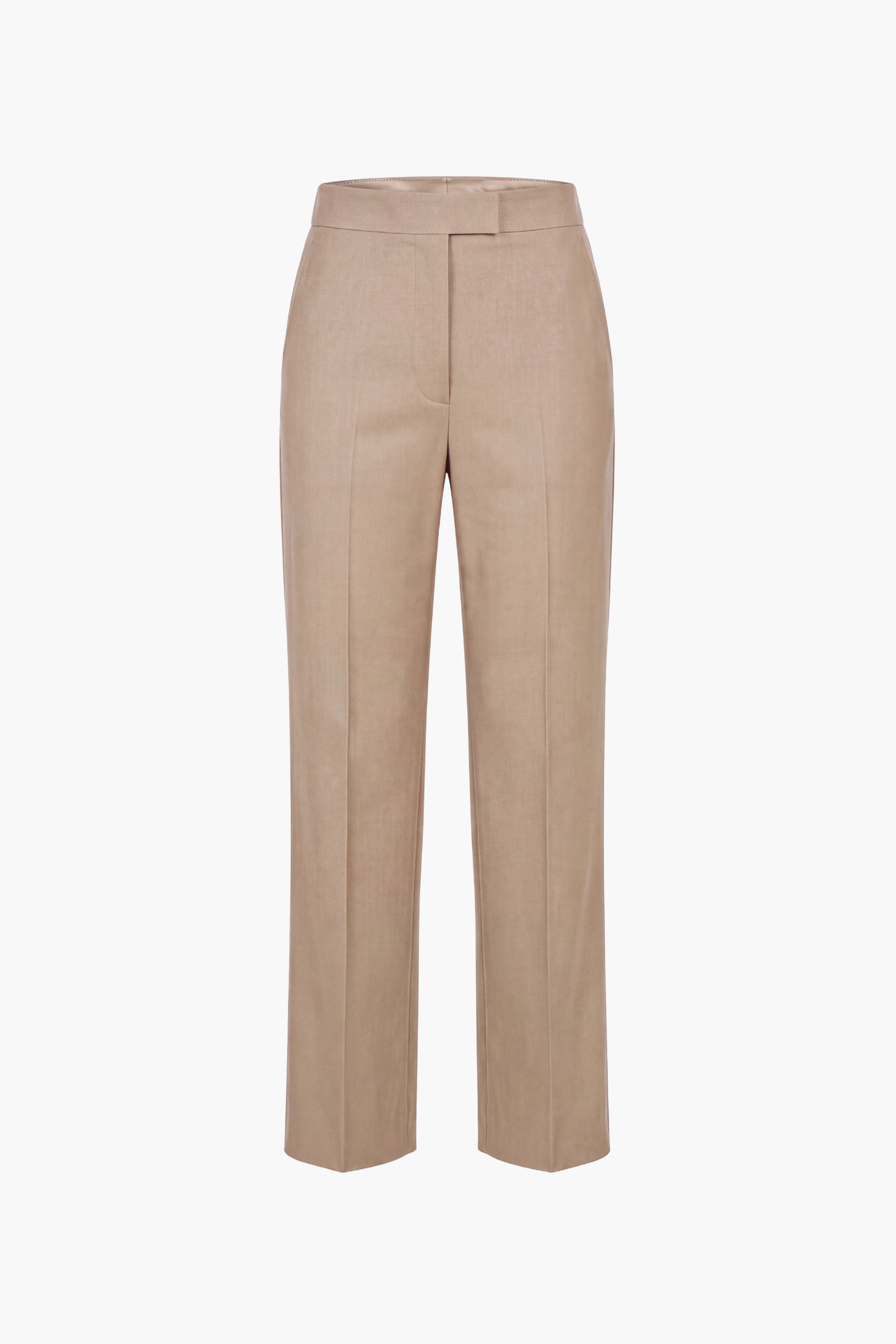 Front image of tan straight leg pants in stretch cotton