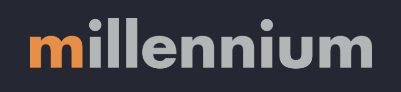 The word 'millennium' written with 'm' in orange and the rest in gray on a dark background.