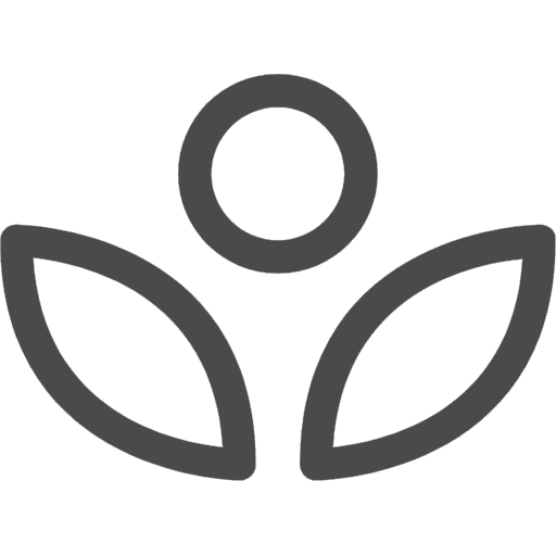 Simple black and white icon of a person with two leaves representing growth or nature.