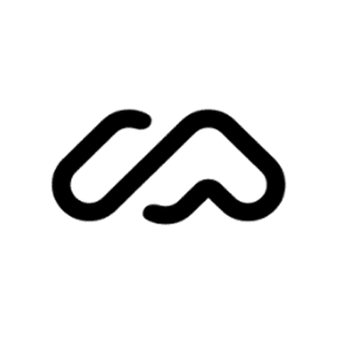 Black stylized mountain and trail icon on white background.