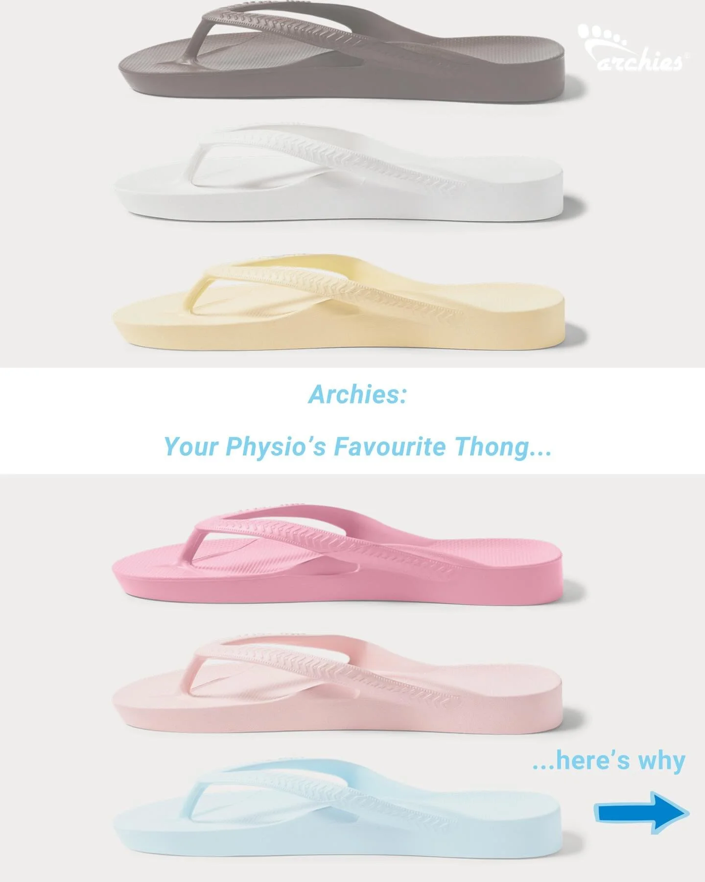 ✨Thongs your Physio actually recommends✨

Tired of sore feet, Plantar Fasciopathy (commonly known as plantar fasciitis), or things that offer no support?

At Semaphore Road Physio, we stock Archie&rsquo;s Footwear - designed by health professionals w
