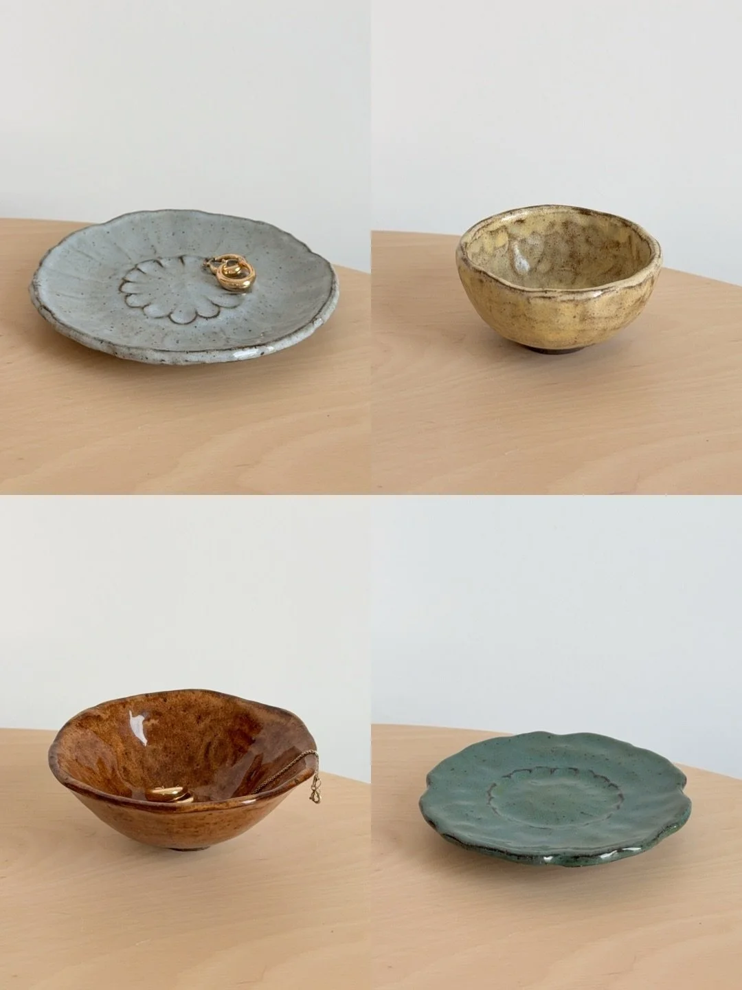 tomorrow <3 my first drop of the year 🥹 22 pieces ranging from tiny ring dishes to small catch all bowls, priced $20-$60. I&rsquo;ve been having so much fun with hand building and i&rsquo;m so excited to finally share what i&rsquo;ve been working