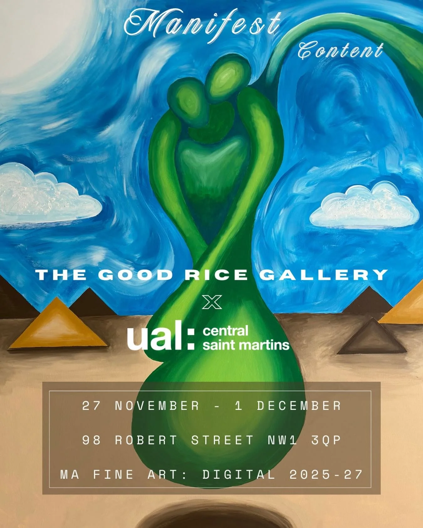 Our first group art show in London is LIVE 😍

MANIFEST CONTENT is a collaborative curation at @thegoodrice_ gallery 98 Robert St, London NW1 3QP, organised by @csm_news @unioftheartslondon 🏆

The exhibit as a whole considers different layers of sel