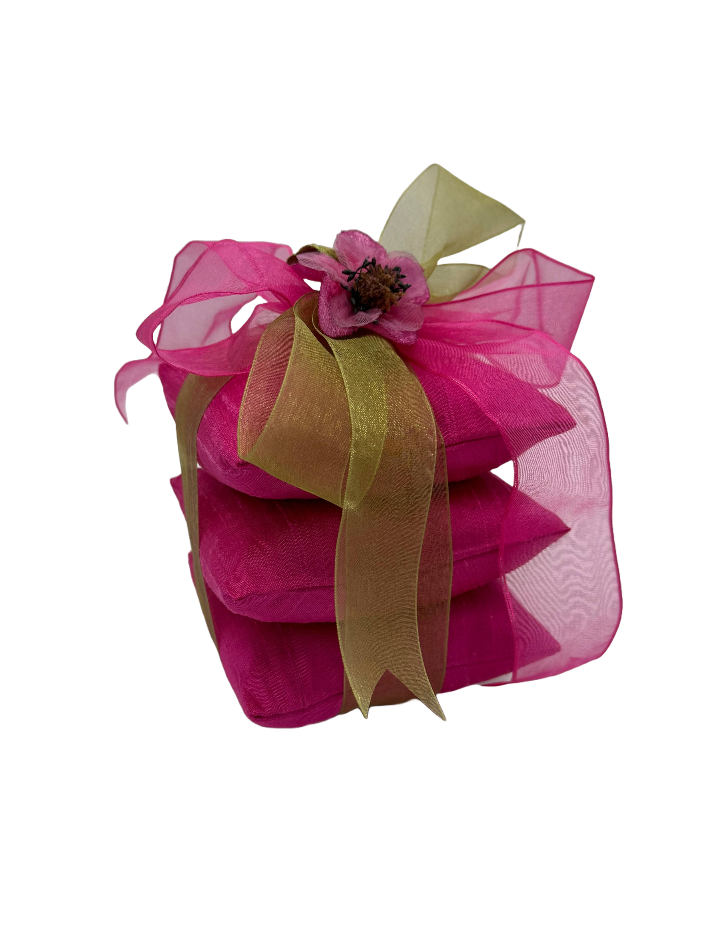 Silk Sachet 3 stack Scented Pillows Hot Pink with two tone trim