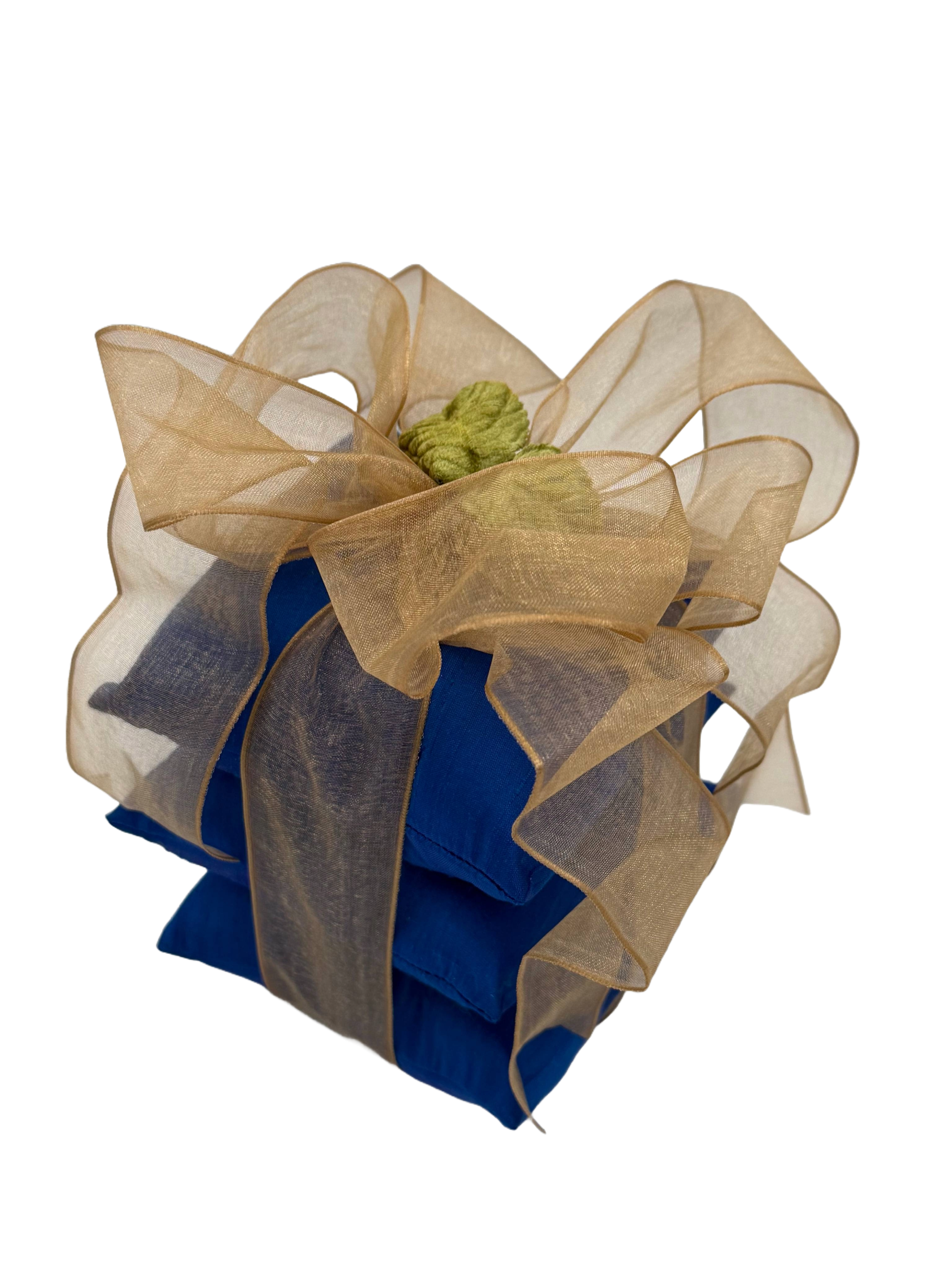 Silk Sachet 3 stack Scented Pillows Royal blue with gold trim