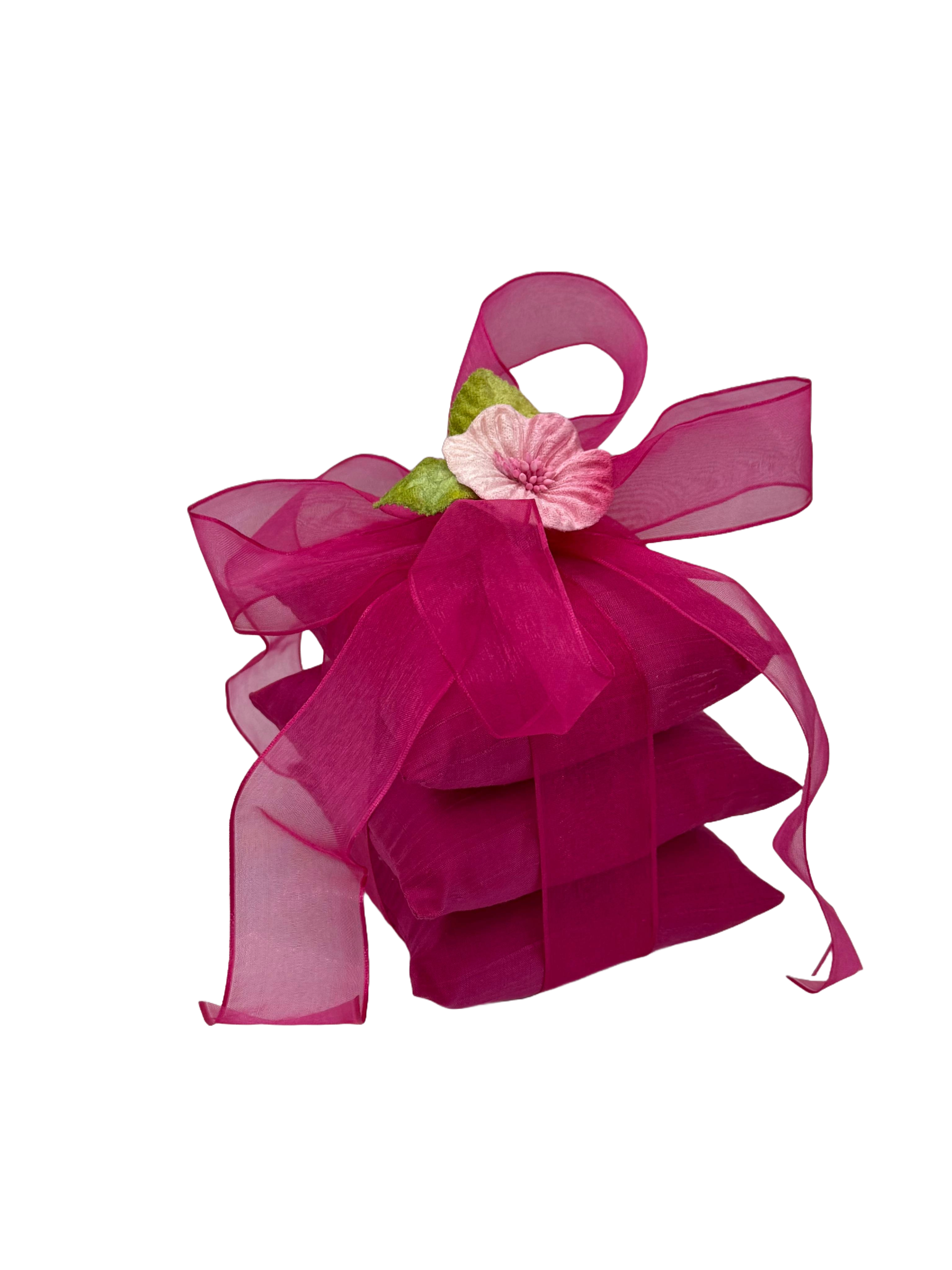Silk Sachet 3 stack Scented Pillows Hot pink with pink trim