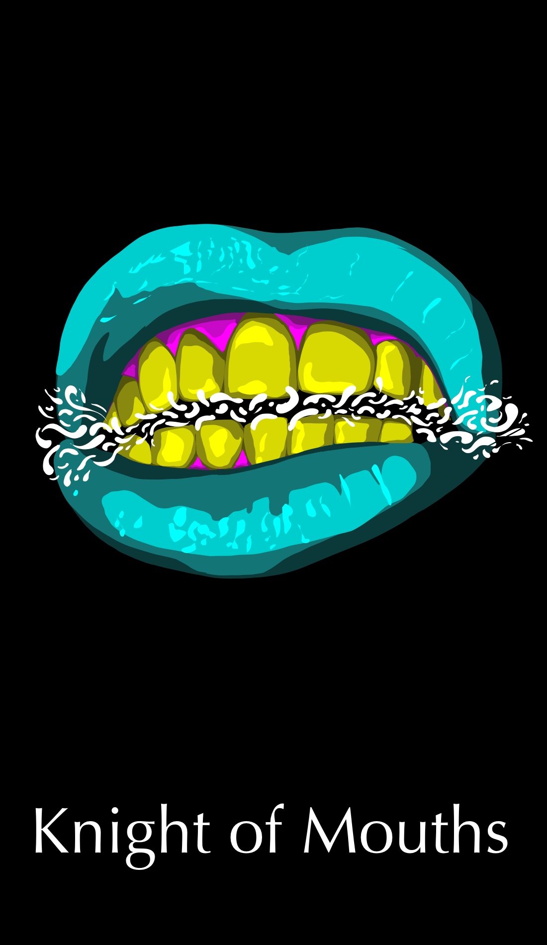 The Knight of Mouths card is about energy, action, and impulsiveness. Looking at the previous card this mouth has acted on it's idea. This action may or may not be a good idea but it action has been taken. The idea once just in the mouth is beginning