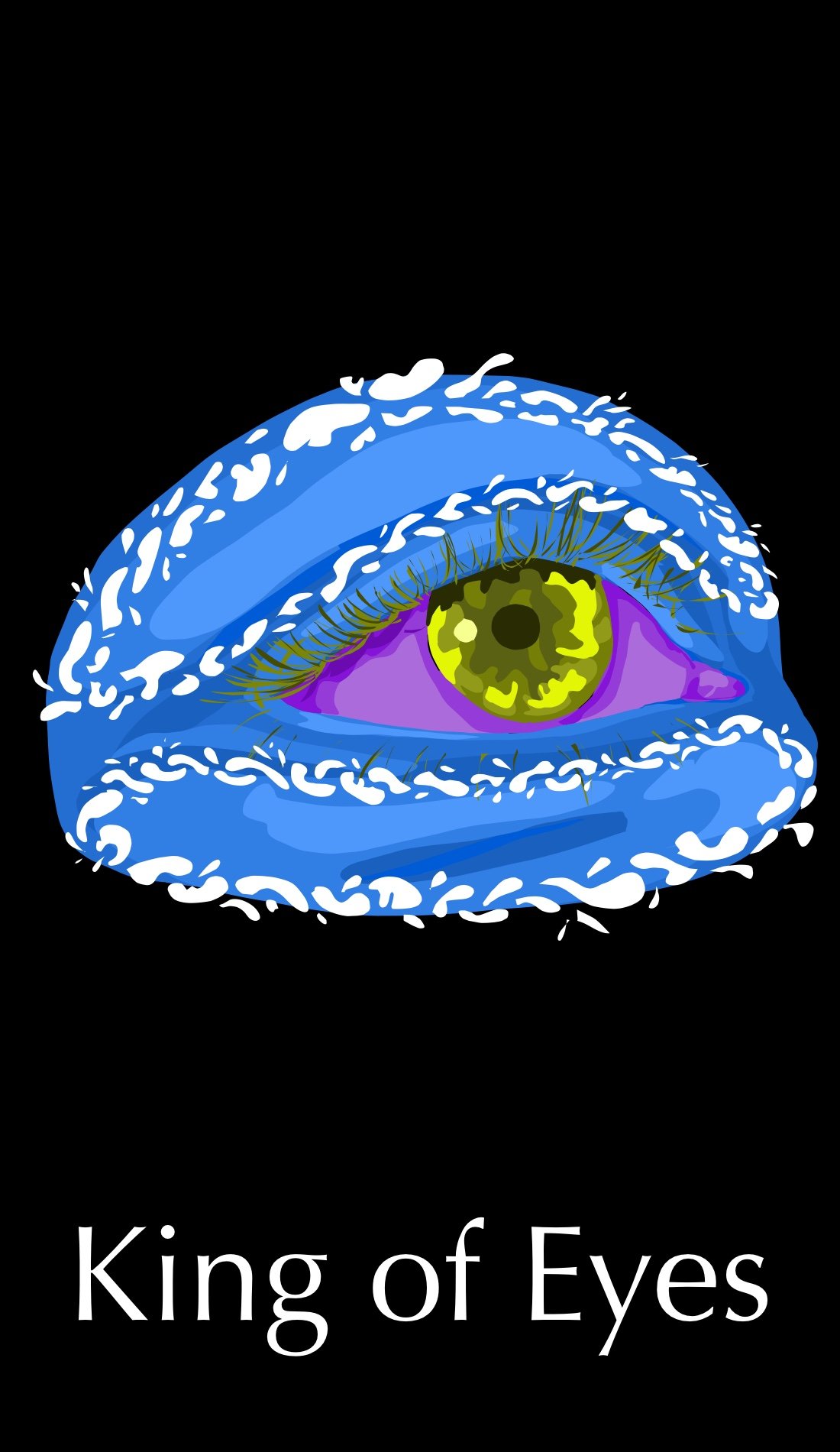The King of Eyes handles mental clarity, intellectual power, and authority. The soft blue shade create the sense of cleansing and clarity while the muted yellow iris creates a sense understanding. The purple adds a sense of authority and power as it