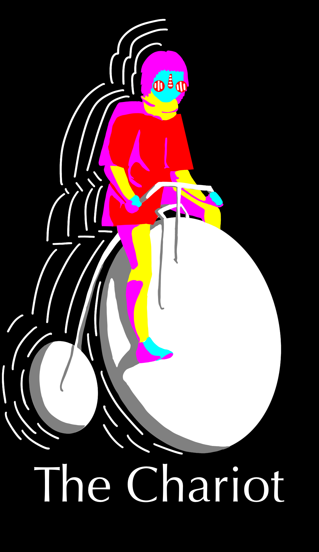 The Chariot card is about movement and overcoming difficulties. Red is the color of determination and thus the focal point of this card. Although things may be difficult the chariot card asks for you to continue to push through