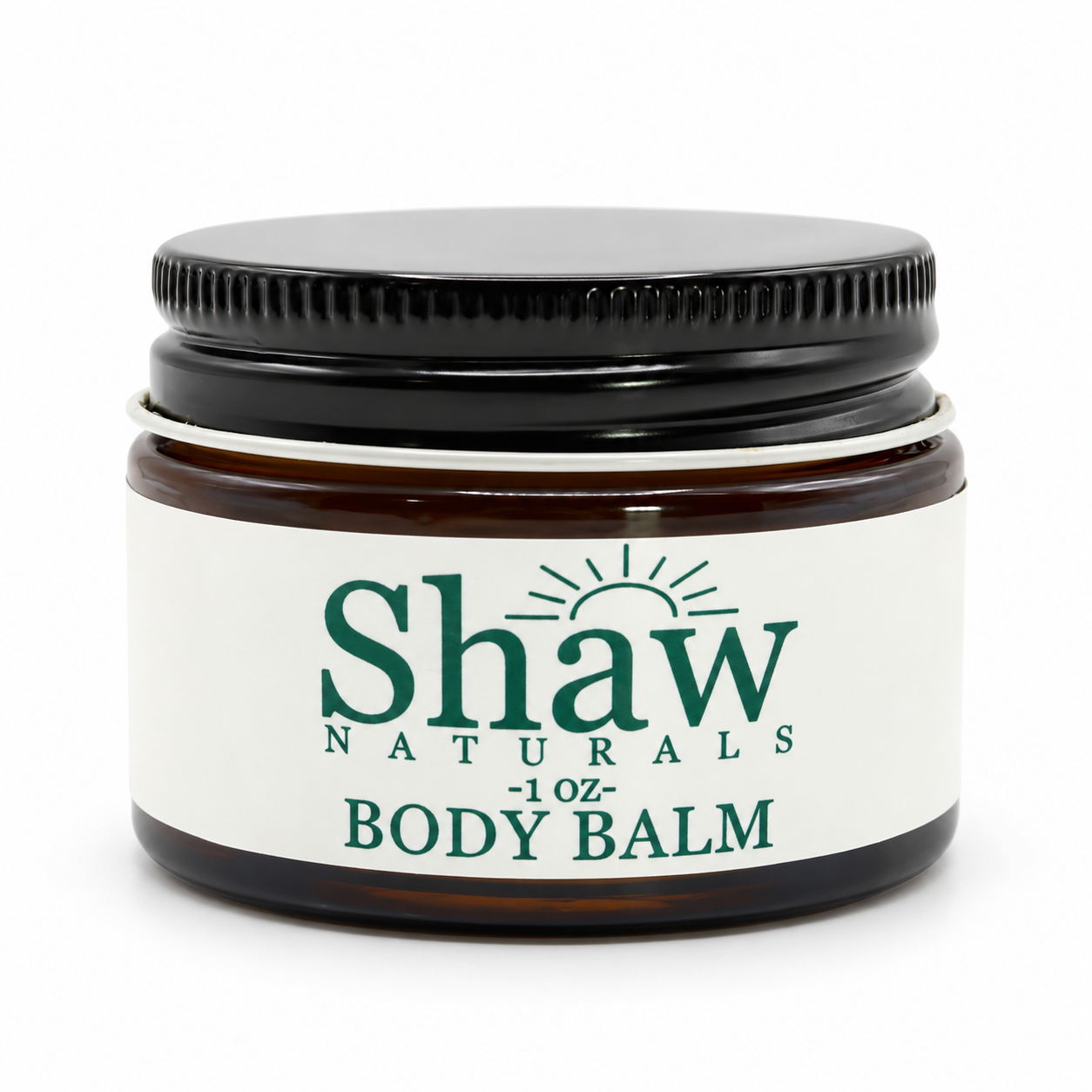 Shaw Naturals Tallow Body Balm in a 1 oz amber glass jar on a white background