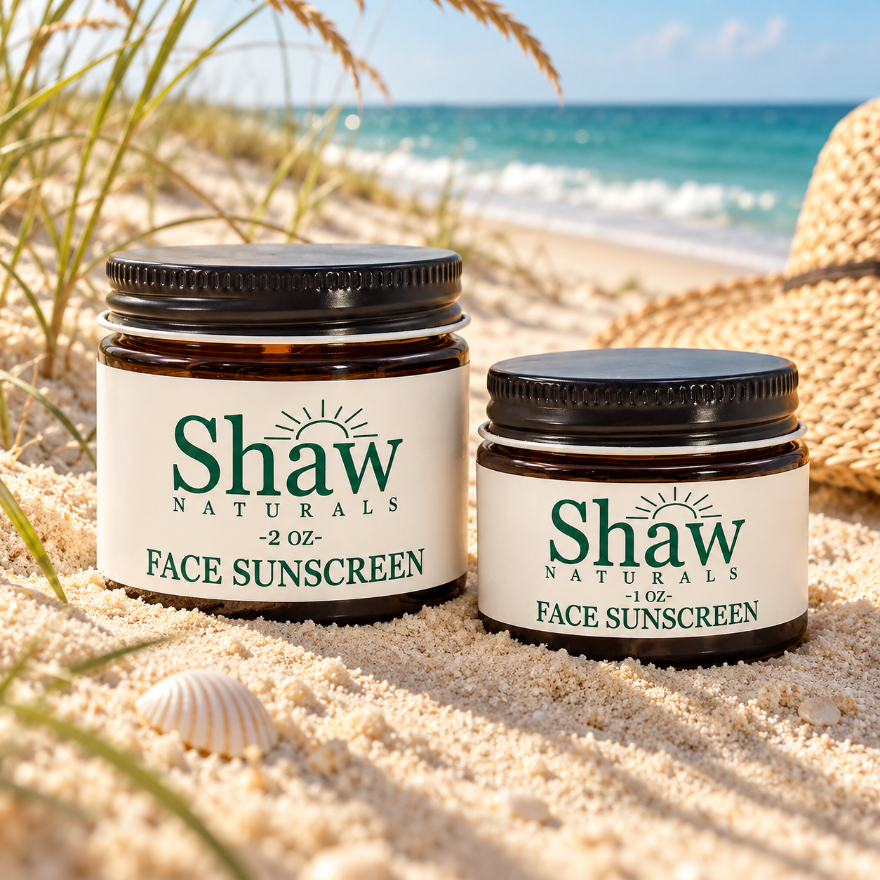 Amber sunscreen jars nestled in coastal sand-2.png