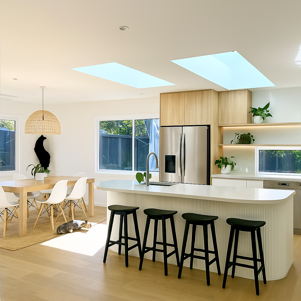 light airy open-plan modern kitchen Scandinavian style sleek