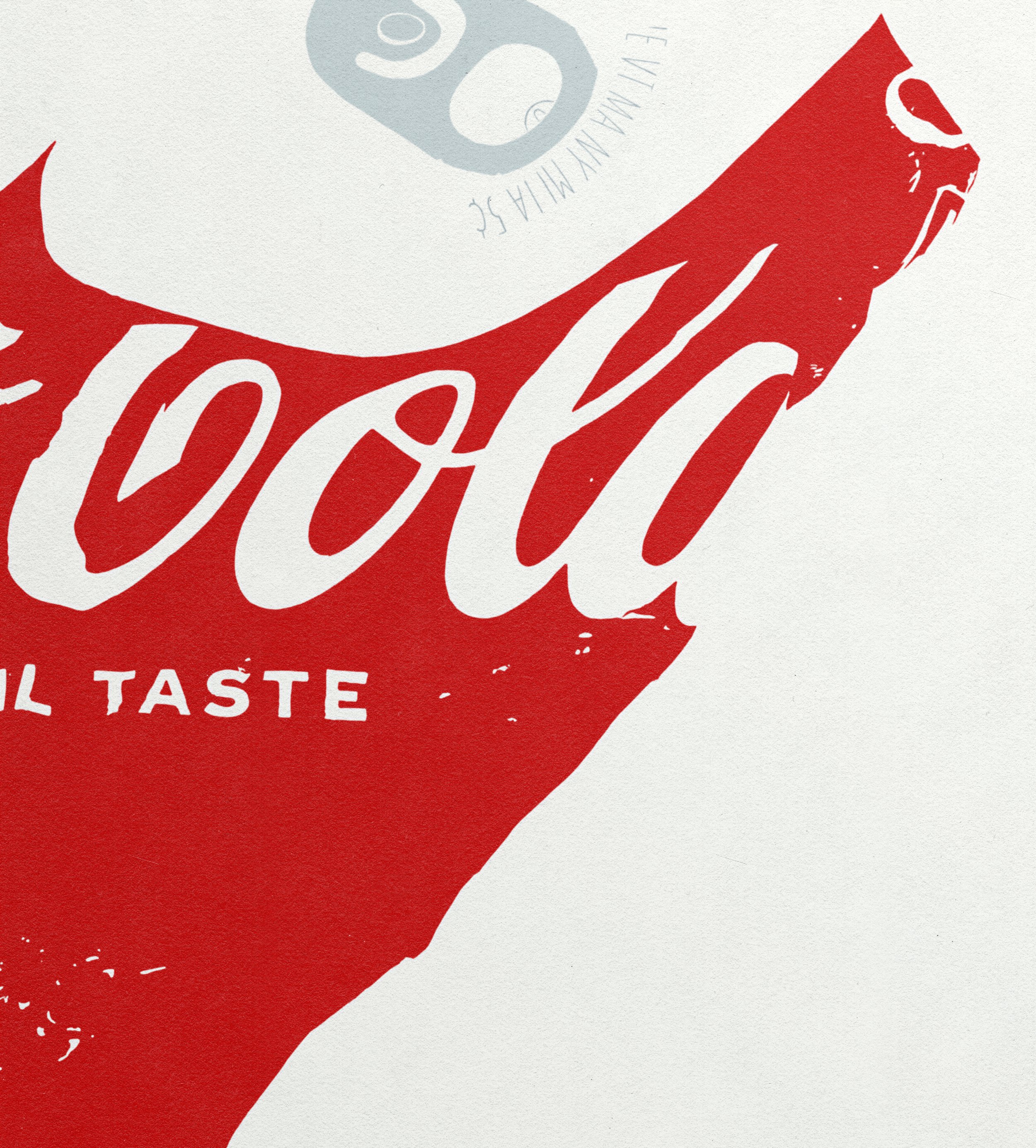 Minimalist cola can art print celebrating imperfections and bold design.