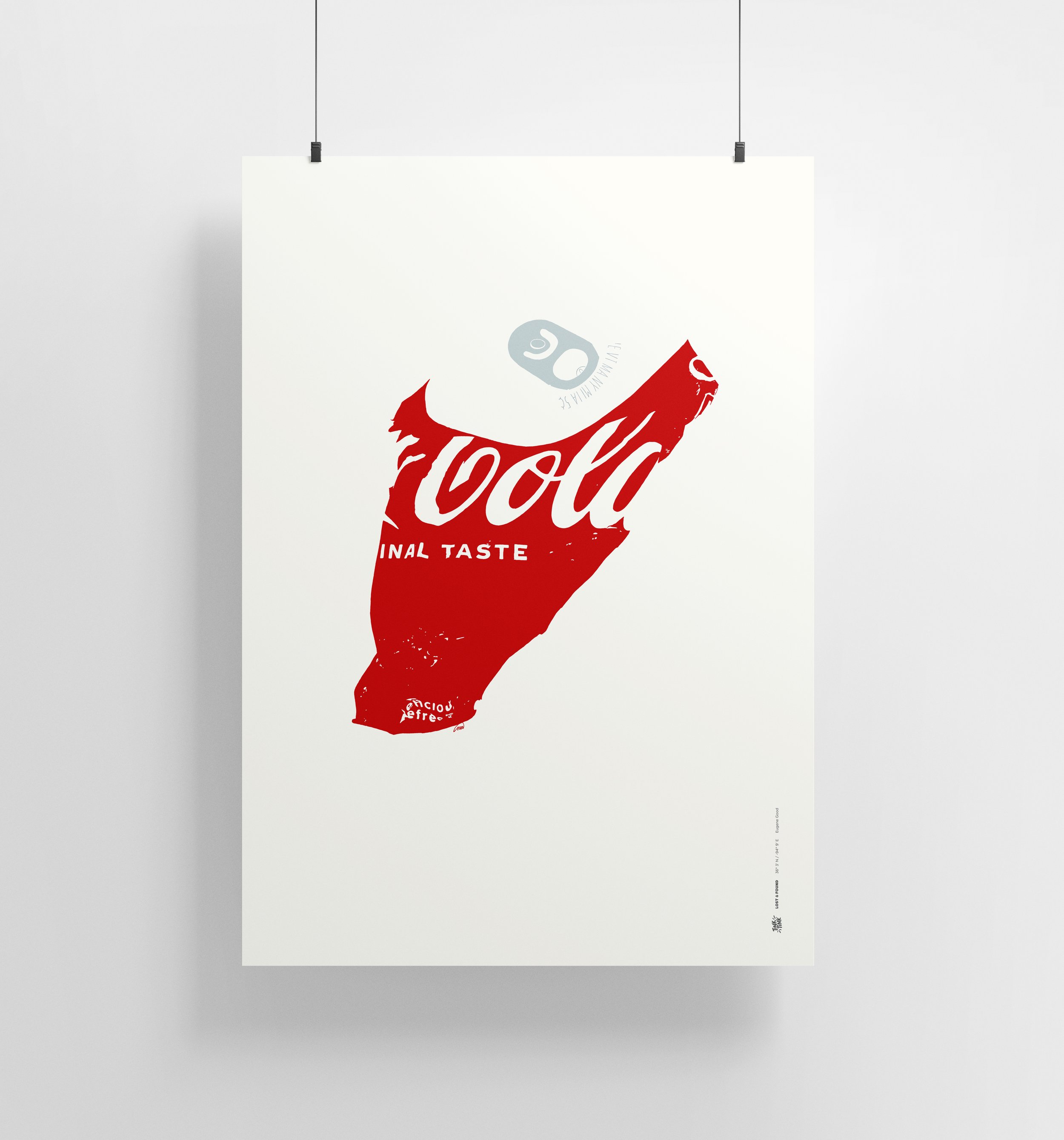 Bold art print featuring a reimagined cola can, highlighting imperfections with minimalist design-museum quality print