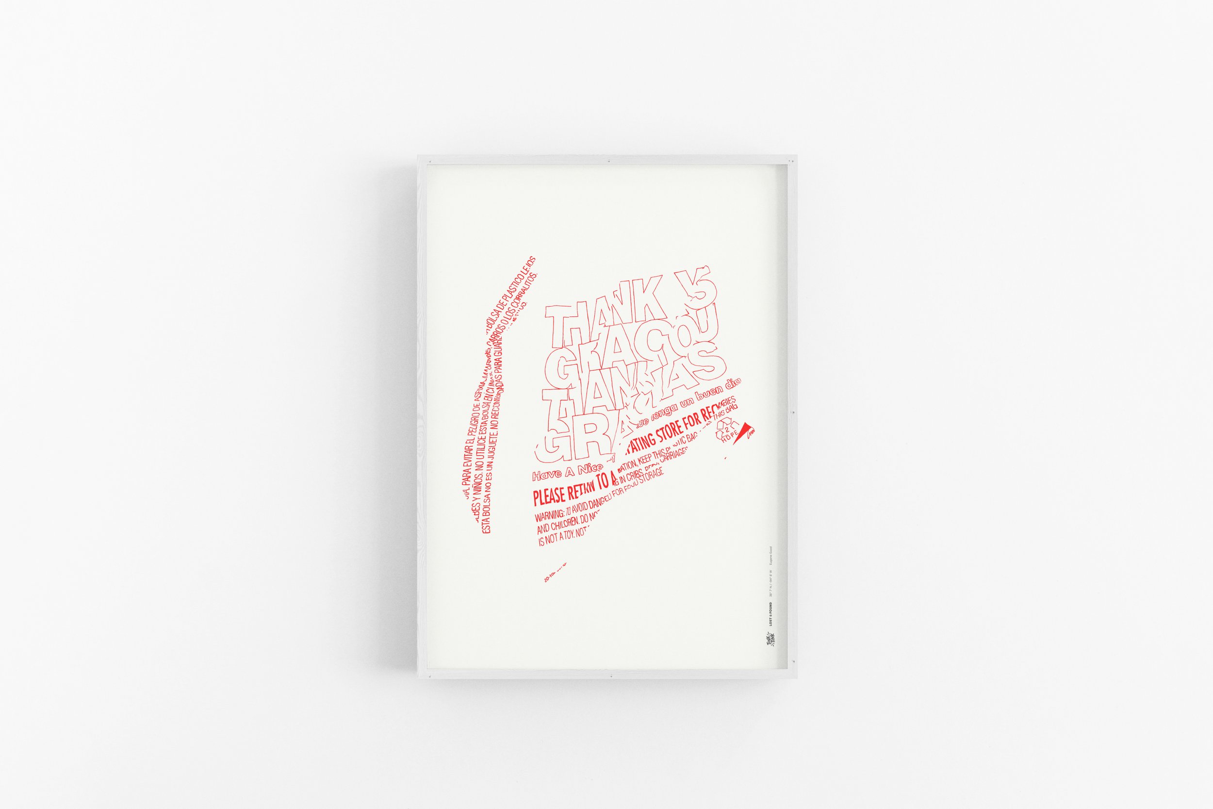 A deconstructed thank-you bag turned into bold, thought-provoking wall art-premium white washed wood frame