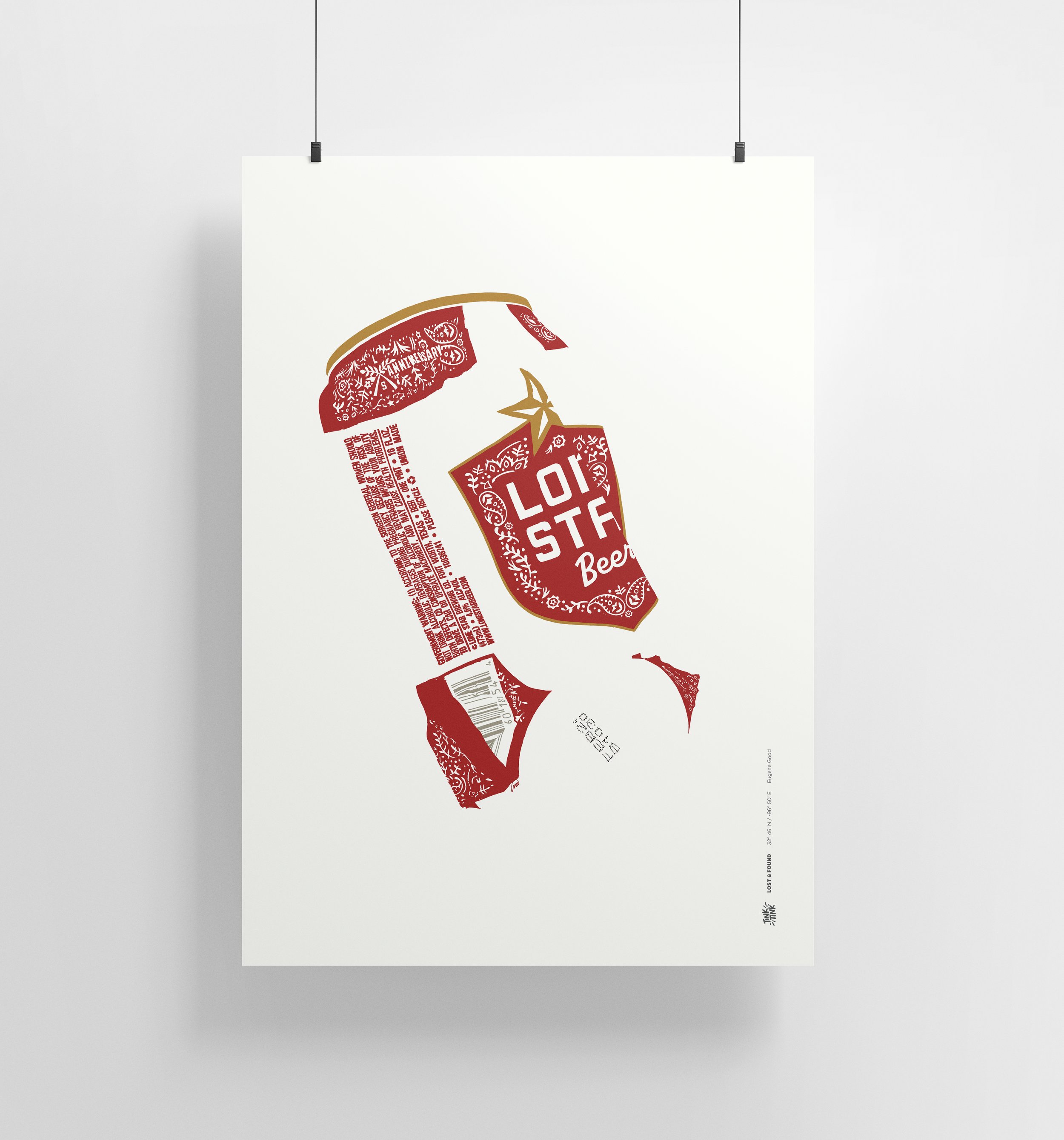 Lone Star beer can art print from Tink Tink’s Lost & Found series, celebrating Texas pride and bold creativity.
