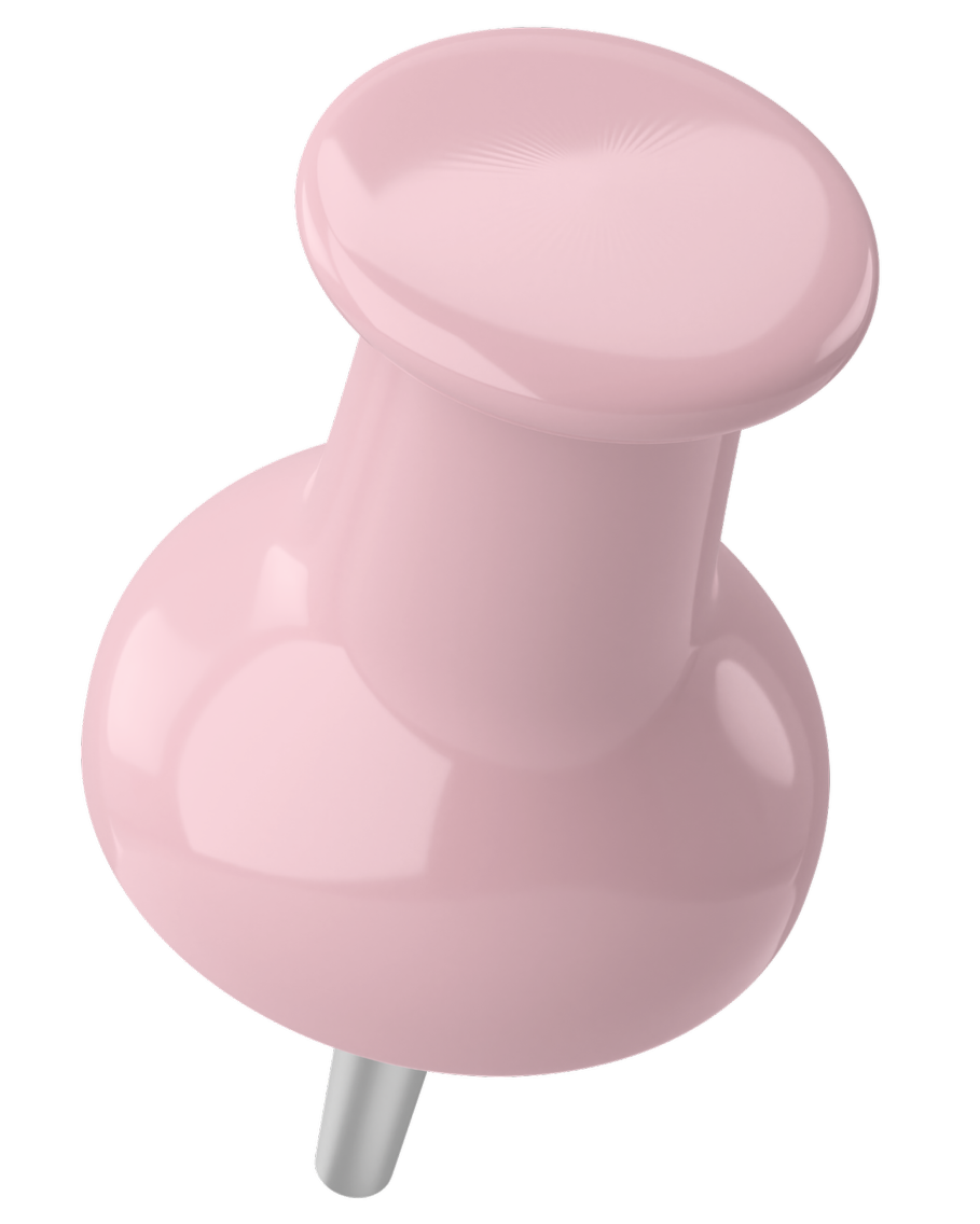 A pink plastic push pin with a round head and a metallic pointed end.