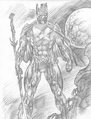 a pencil sketch of Marvel's comic character "TheBlack Panther".
