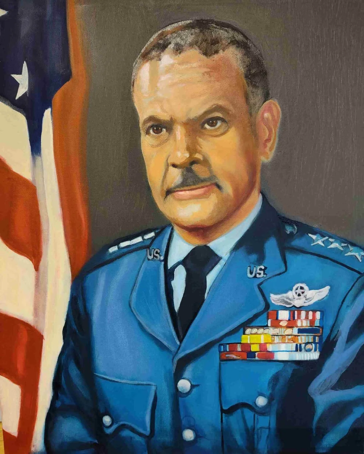An oil painting on canvas of famous Airforce General Benjamin Davis jr.