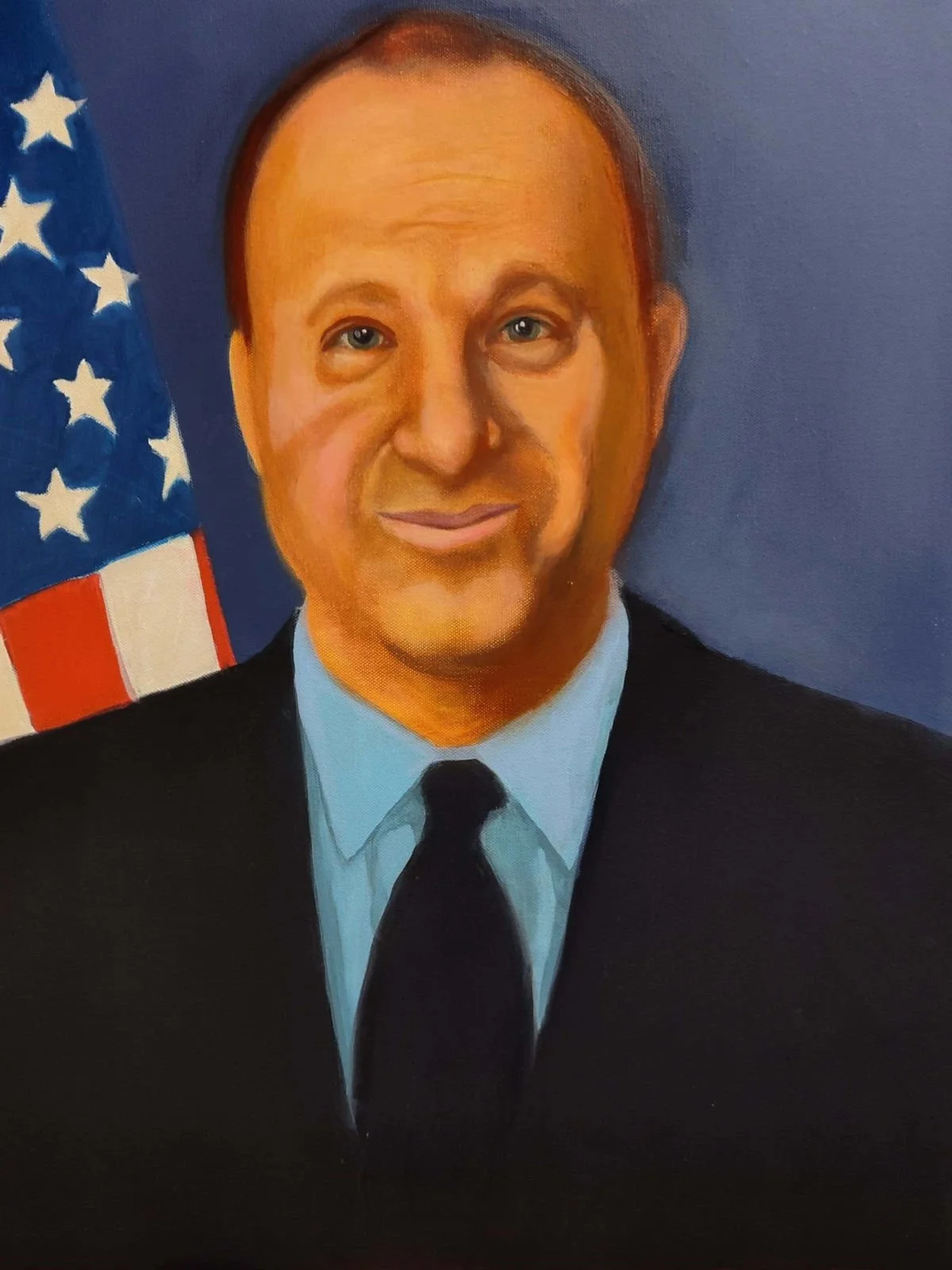 An oil painting of  Jared Shultz Polis Governor of Colorado.