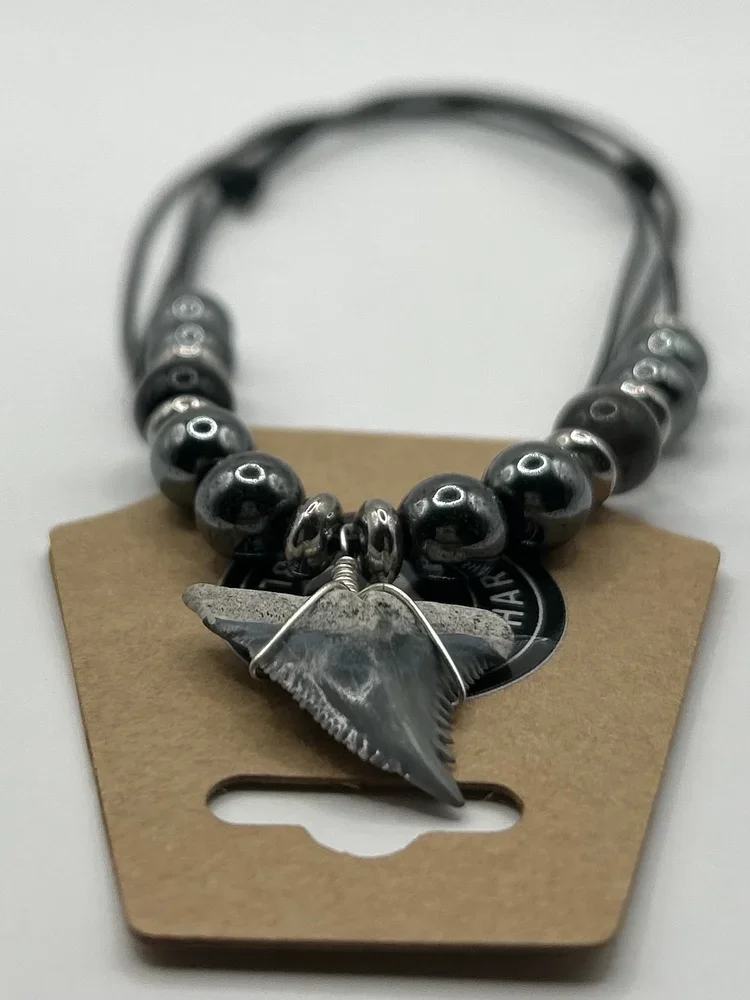 Hematite & Obsidian Shark Tooth Necklace